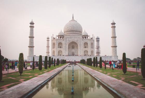 Tourists visit the Taj Mahal in Agra, India